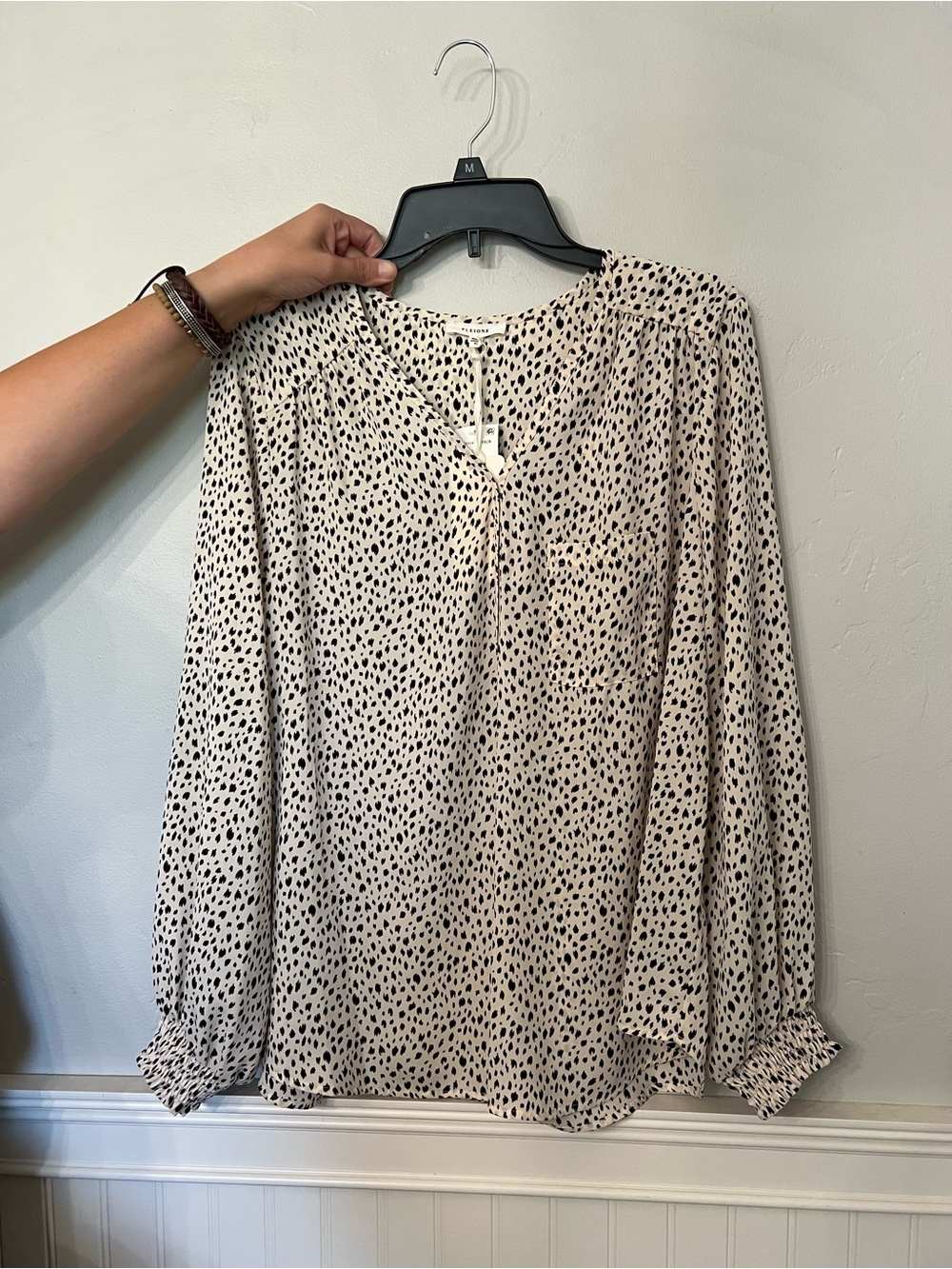 Pleione Cream Blouse with Black Dot Print